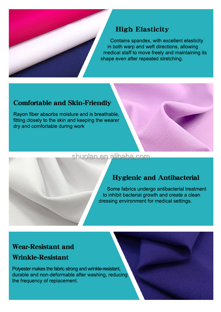 Hot Sale Woven Polyester Rayon Spandex Tr Material Breathable Stretch Medical Hospital Scrub Fabric for Boys Girls Uniforms