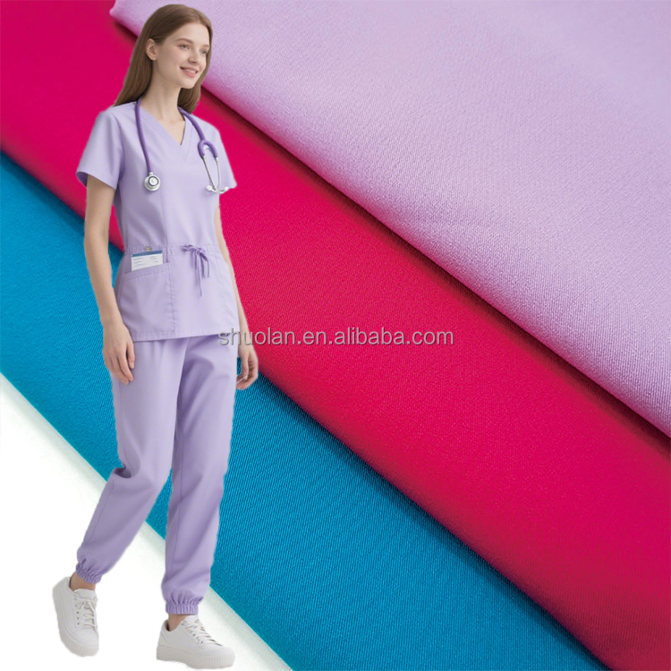 Polyester Viscose Spandex Fabric 2 4 Way Stretch Uniform Suiting Twill Fabric Medical Scrubs Fabric