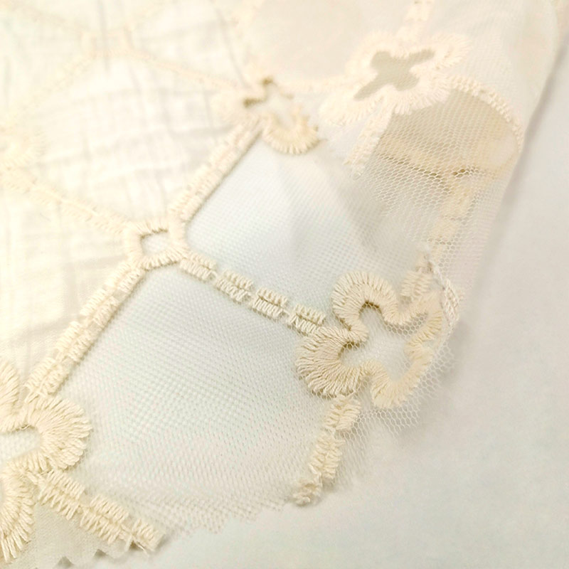 Premium Soft 100% Cotton Fabric with Floral Embroidery Lace - Wedding Dress DIY Craft Textile