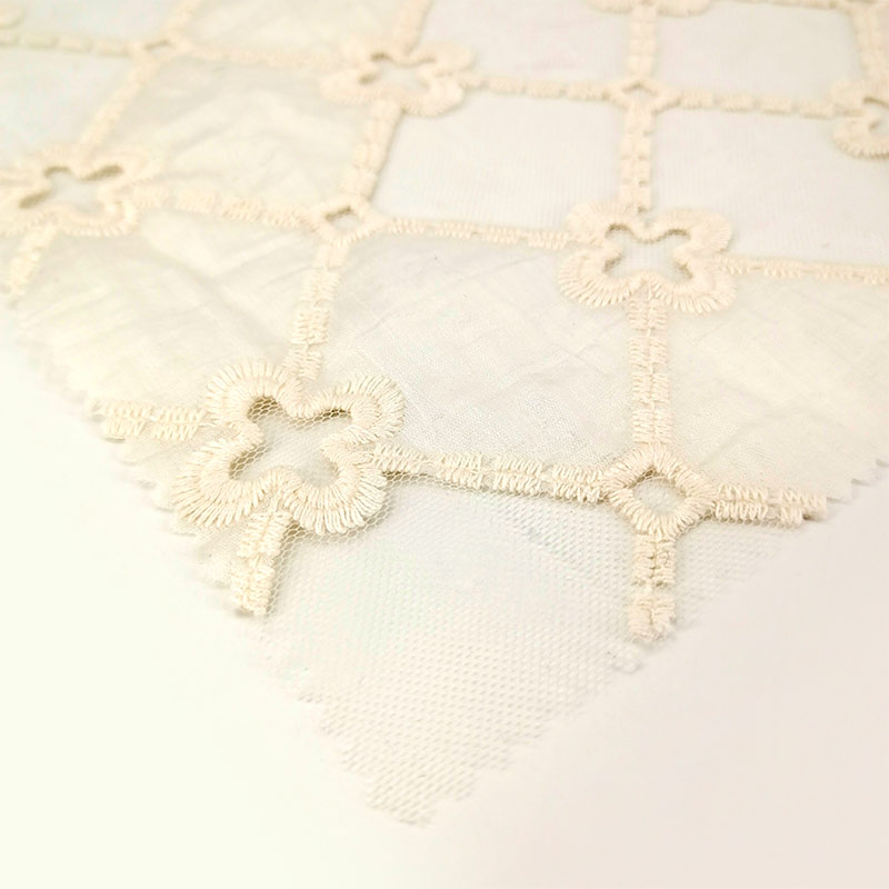 Premium Soft 100% Cotton Fabric with Floral Embroidery Lace - Wedding Dress DIY Craft Textile