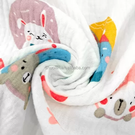Various Designs Two Layer Baby Swaddle Blanket Crinkle 100% Cotton Double Gauze Fabric