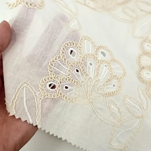 Factory Sale Embroidered Cotton Lace Fabric Hollow Out Cotton Embroidered Lace Fabric