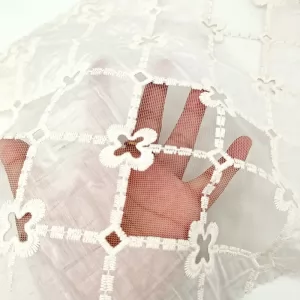 Premium Soft 100% Cotton Fabric with Floral Embroidery Lace - Wedding Dress DIY Craft Textile