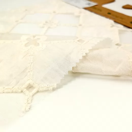 Premium Soft 100% Cotton Fabric with Floral Embroidery Lace - Wedding Dress DIY Craft Textile